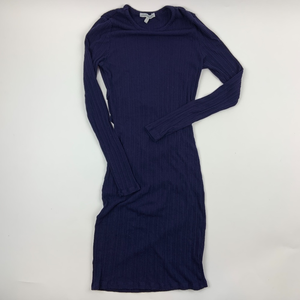 Charlotte Russe Dress Womens Mediu Round Neck Long Sleeve Mini Back Cut Out Blue